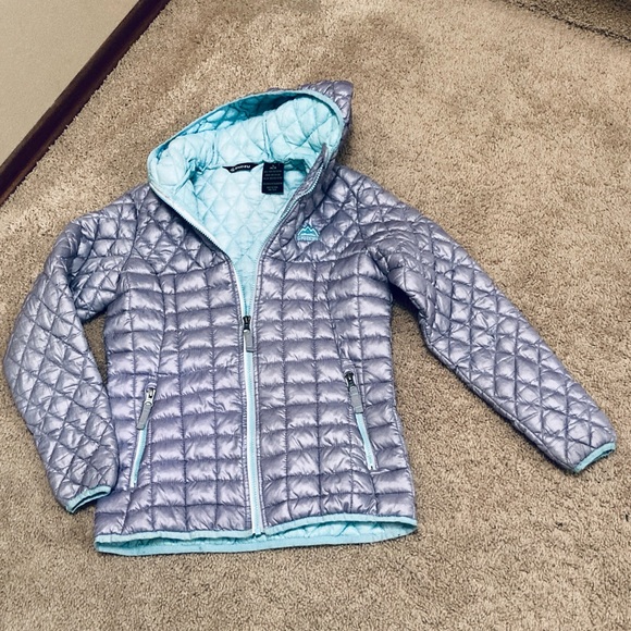 SNOZU | Girl’s Winter Coat | Size L 14-16 | Silver and Teal | Hooded | Quilted - Picture 3 of 7